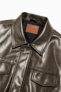 IVAR Brown Outlaw Leather Jacket - Close-Up Collar Detail - IVAR Clothing