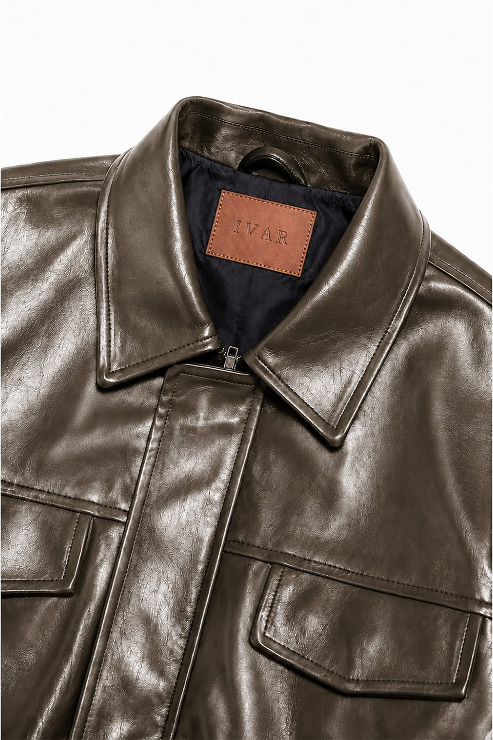 IVAR Brown Outlaw Leather Jacket - Close-Up Collar Detail - IVAR Clothing