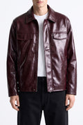 IVAR Maroon Outlaw Leather Jacket - Close-Up Torso Detail - IVAR Clothing