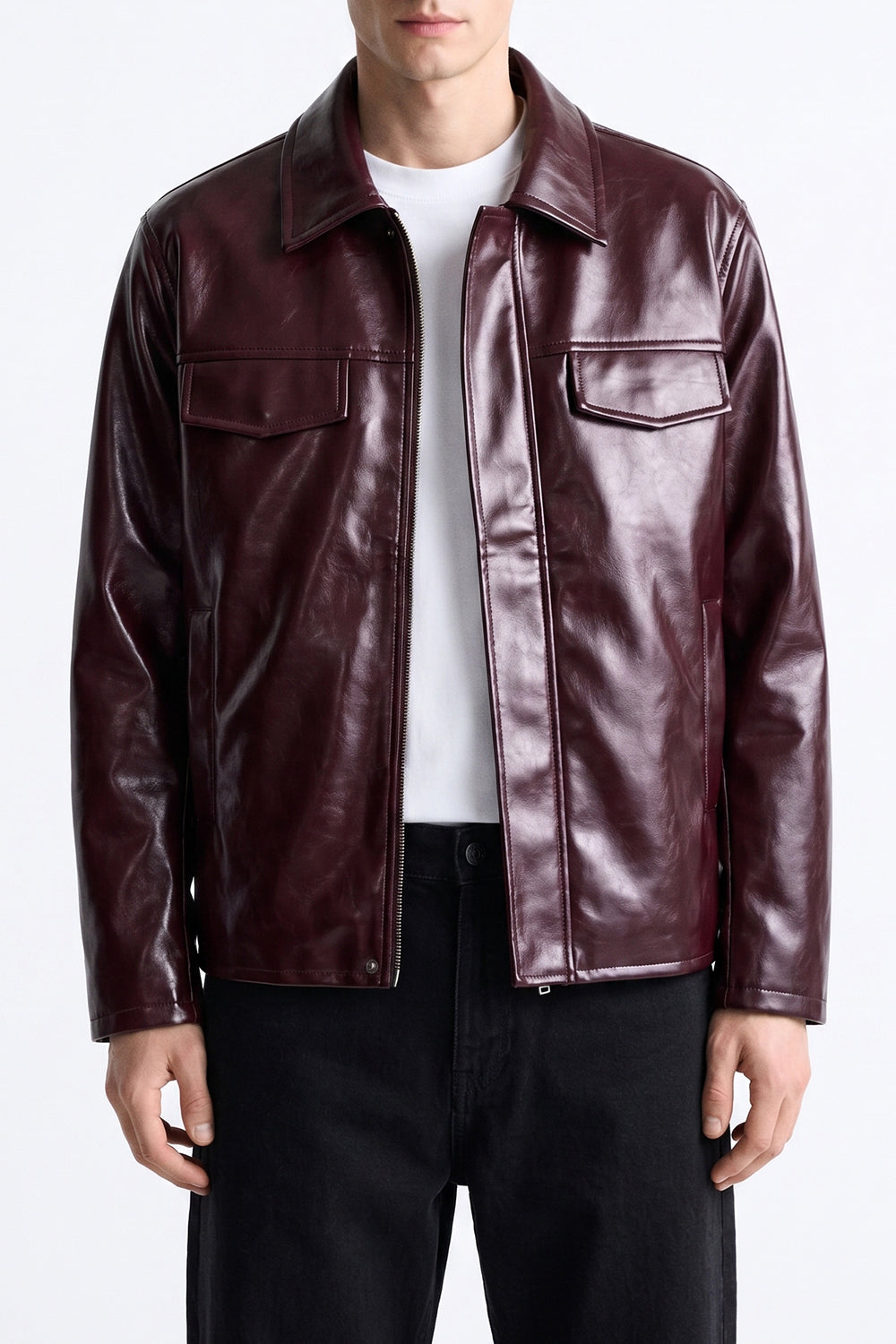 IVAR Maroon Outlaw Leather Jacket - Close-Up Torso Detail - IVAR Clothing