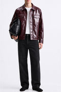 IVAR Maroon Outlaw Leather Jacket - Model Wearing Front - IVAR Clothing
