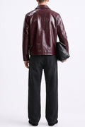 IVAR Maroon Outlaw Leather Jacket - Model Wearing Back - IVAR Clothing