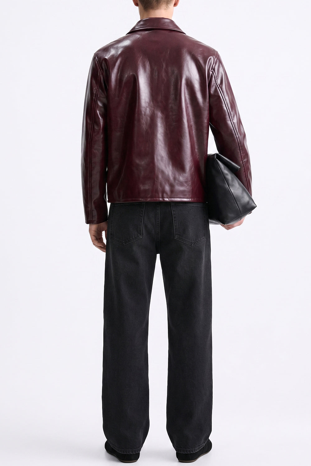 IVAR Maroon Outlaw Leather Jacket - Model Wearing Back - IVAR Clothing