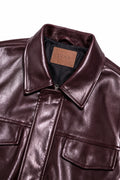 IVAR Maroon Outlaw Leather Jacket - Close-Up Collar Detail - IVAR Clothing