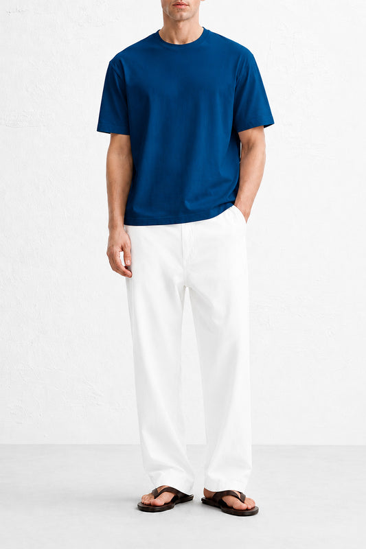IVAR Ink Blue Oversized Tshirt - Model Wearing, Front View - IVAR Clothing