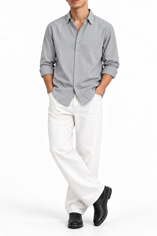 IVAR Grey Oxford Shirt - Model Wearing - IVAR Clothing