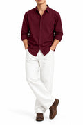 IVAR Maroon Oxford Shirt – men's maroon button-down oxford shirt in chambray cotton, view 2