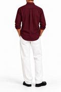 IVAR Maroon Oxford Shirt – men's maroon button-down oxford shirt in chambray cotton, view 3