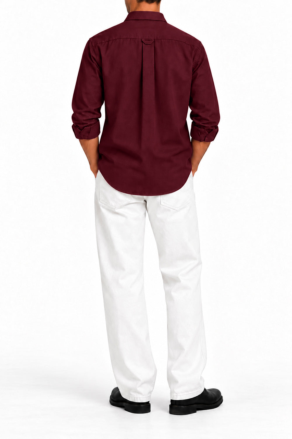 IVAR Maroon Oxford Shirt – men's maroon button-down oxford shirt in chambray cotton, view 3