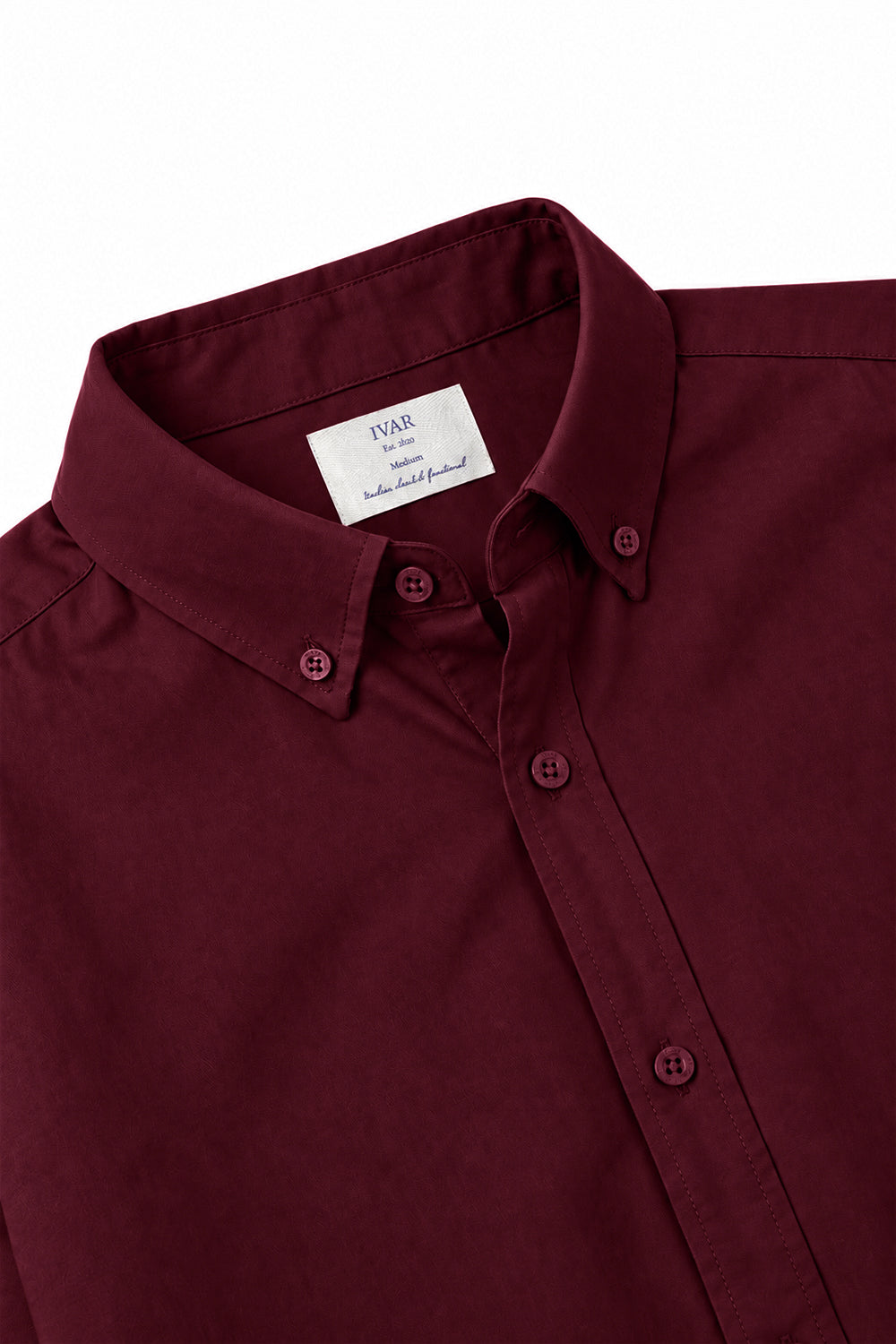 IVAR Maroon Oxford Shirt – men's maroon button-down oxford shirt in chambray cotton, view 4