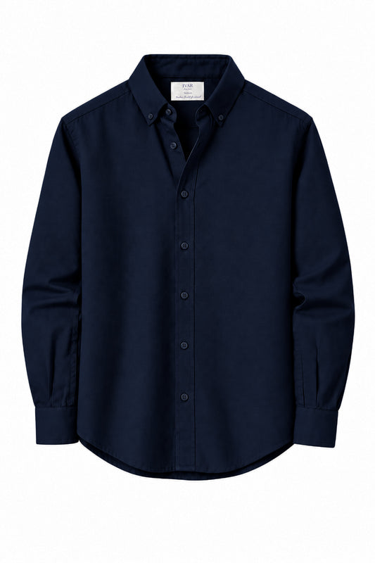 IVAR Navy Oxford Shirt – men's navy button-down oxford shirt in chambray cotton