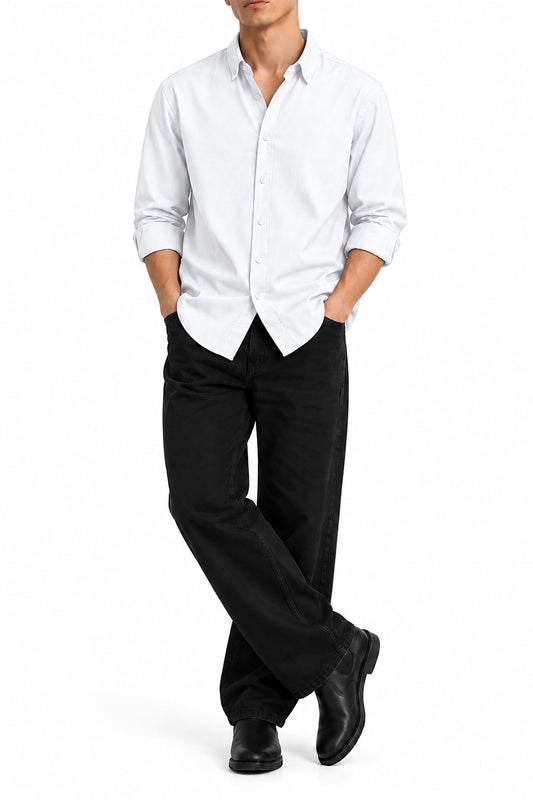 IVAR White Oxford Shirt – men's white button-down oxford shirt in chambray cotton, view 2
