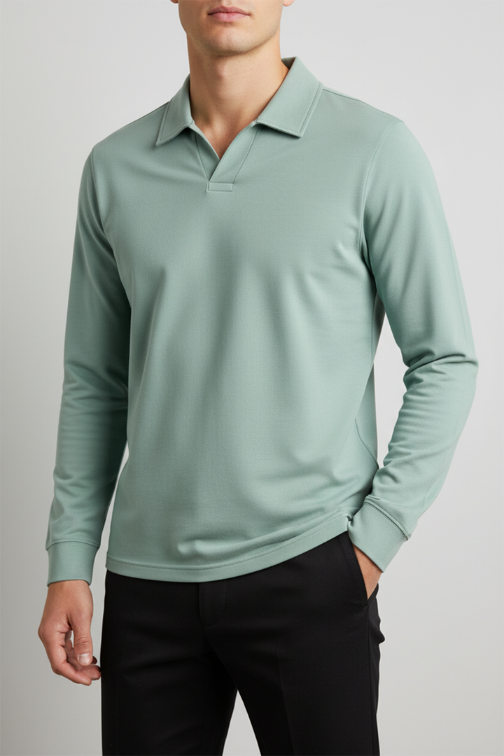 IVAR® Pastel Blue Full Sleeve Johnny Collar Polo