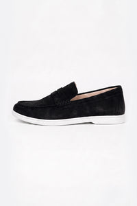 IVAR Black Penny Loafers - Side Profile Suede - IVAR Clothing