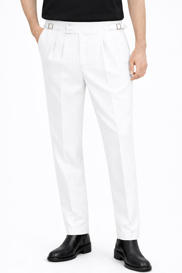 IVAR® White Pleated Gurkha Pants