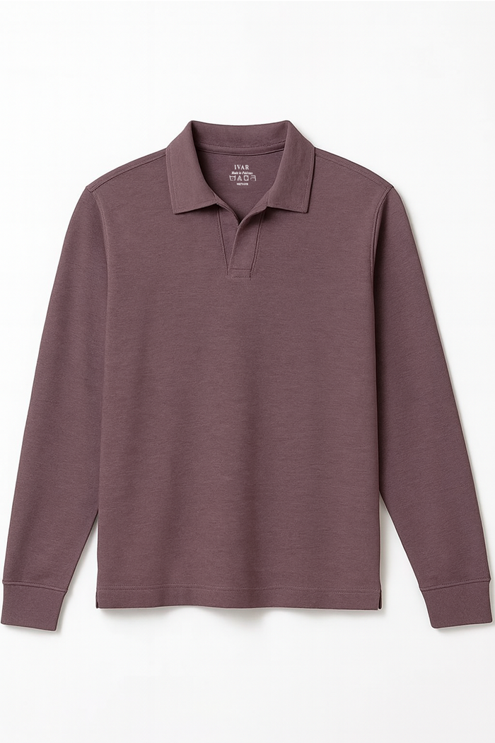 IVAR® Plum Full Sleeve Johnny Collar Polo
