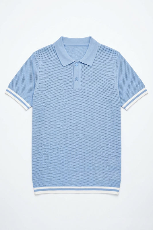 IVAR® Sky Blue Pointelle Knit Polo for men breathable open knit polo shirt Pakistan