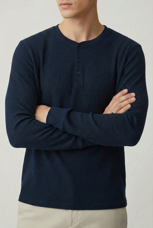 IVAR® Navy Waffle Knit Full Sleeve Henley