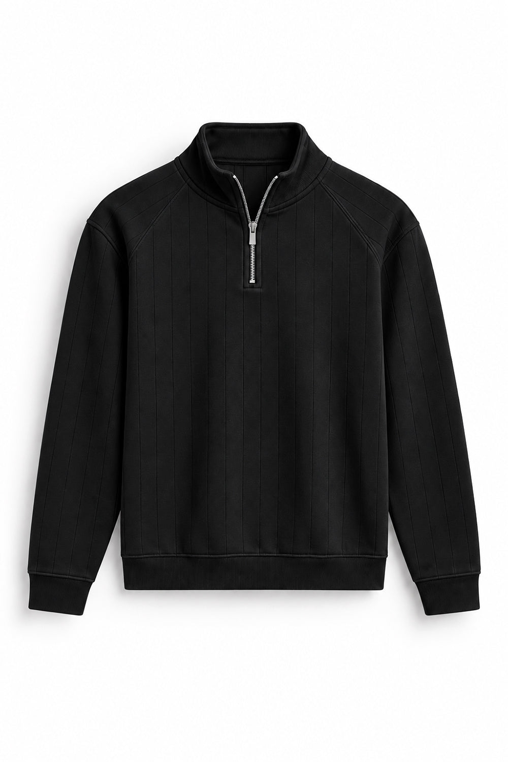 IVAR Black Raglan Drop Needle Quarter Zipper, flat lay front view