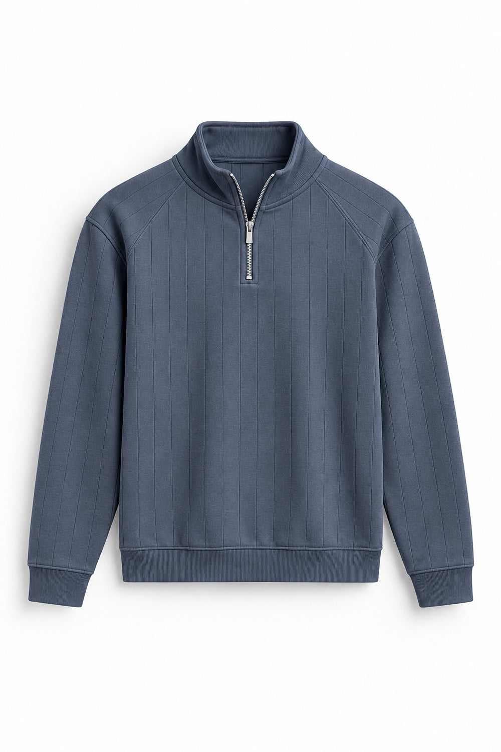 IVAR Grey Raglan Drop Needle Quarter Zipper, flat lay front view