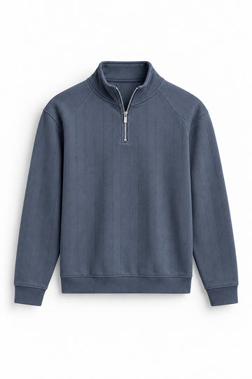 IVAR Grey Raglan Drop Needle Quarter Zipper, flat lay front view