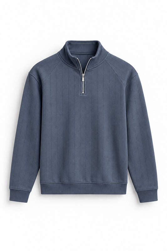 IVAR Grey Raglan Drop Needle Quarter Zipper, flat lay front view