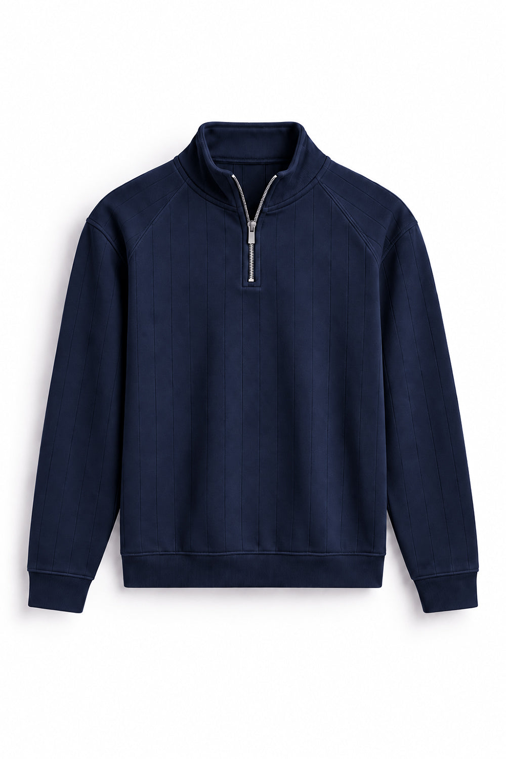 IVAR Navy Raglan Drop Needle Quarter Zipper, flat lay front view