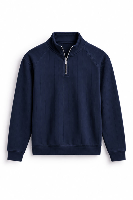 IVAR Navy Raglan Drop Needle Quarter Zipper, flat lay front view