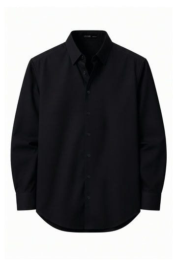 IVAR Black Rayon Blend Buttondown Shirt – men's black stretch button-down shirt