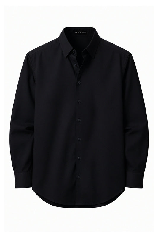 IVAR Black Rayon Blend Buttondown Shirt – men's black stretch button-down shirt
