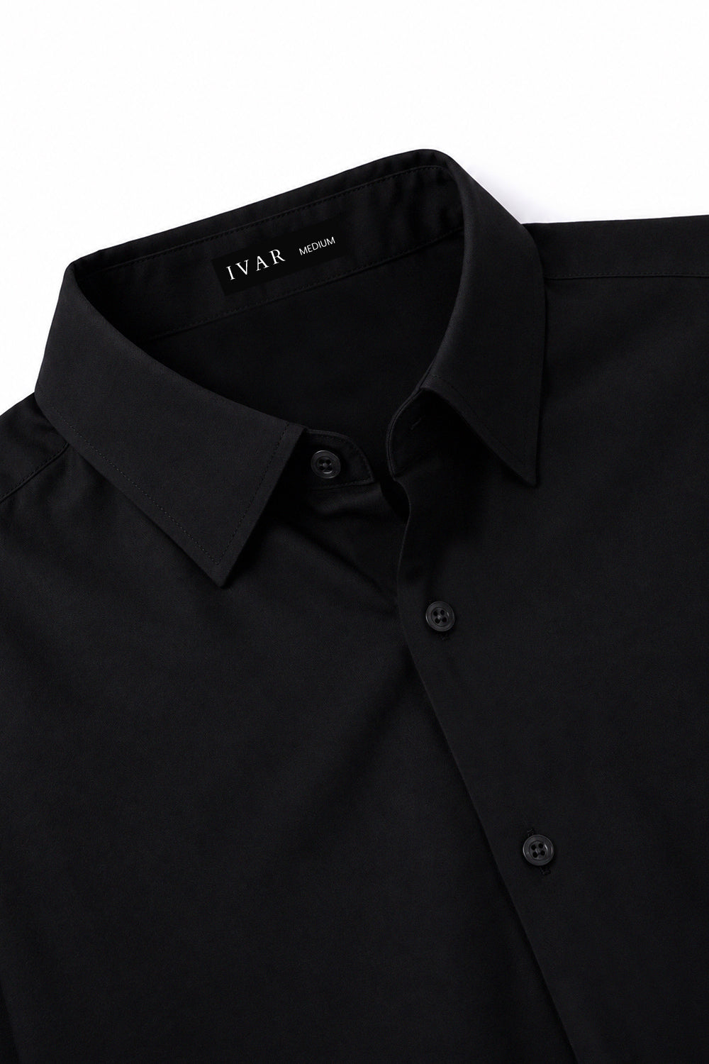 IVAR Black Rayon Blend Buttondown Shirt – men's black stretch button-down shirt, view 3
