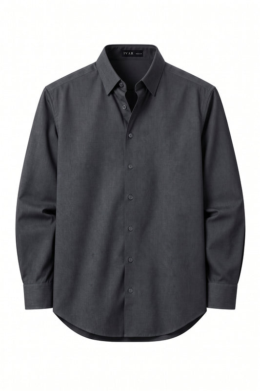 IVAR Charcoal Rayon Blend Buttondown Shirt – men's charcoal stretch button-down shirt