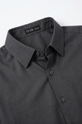 IVAR Charcoal Rayon Blend Buttondown Shirt – men's charcoal stretch button-down shirt, view 3
