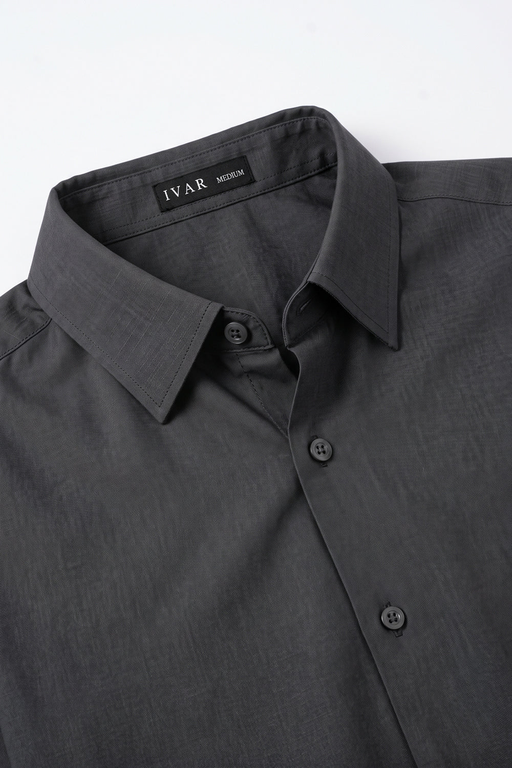 IVAR Charcoal Rayon Blend Buttondown Shirt – men's charcoal stretch button-down shirt, view 3