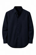 IVAR Navy Rayon Blend Buttondown Shirt – men's navy stretch button-down shirt