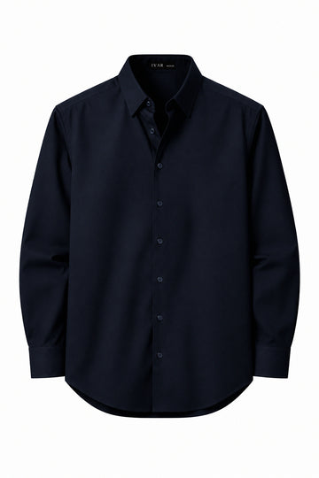 IVAR Navy Rayon Blend Buttondown Shirt – men's navy stretch button-down shirt