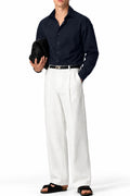 IVAR Navy Rayon Blend Buttondown Shirt – men's navy stretch button-down shirt, view 2