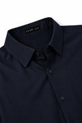 IVAR Navy Rayon Blend Buttondown Shirt – men's navy stretch button-down shirt, view 3