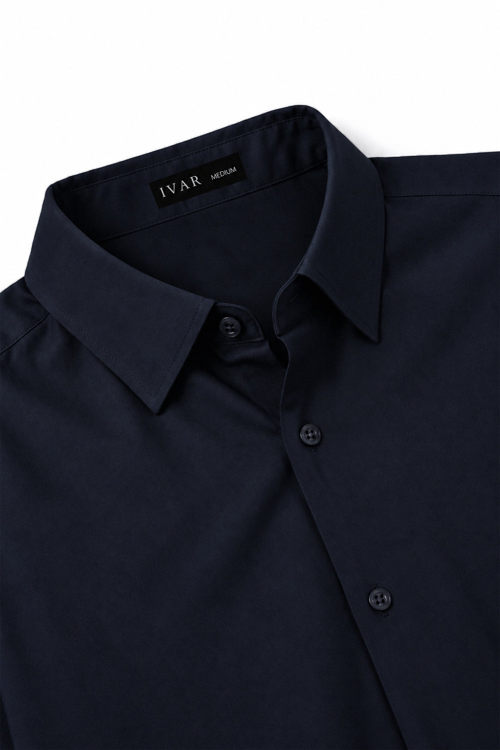 IVAR Navy Rayon Blend Buttondown Shirt – men's navy stretch button-down shirt, view 3