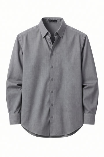 IVAR Grey Rayon Blend Buttondown Shirt, flat lay front view