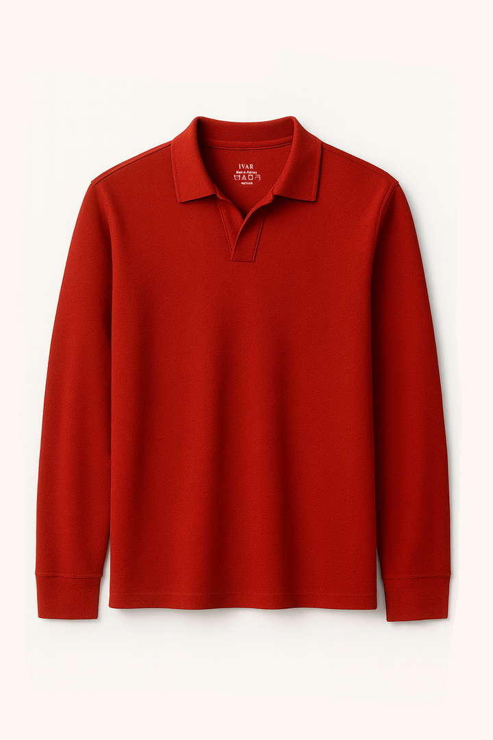 IVAR® Red Full Sleeve Johnny Collar Polo