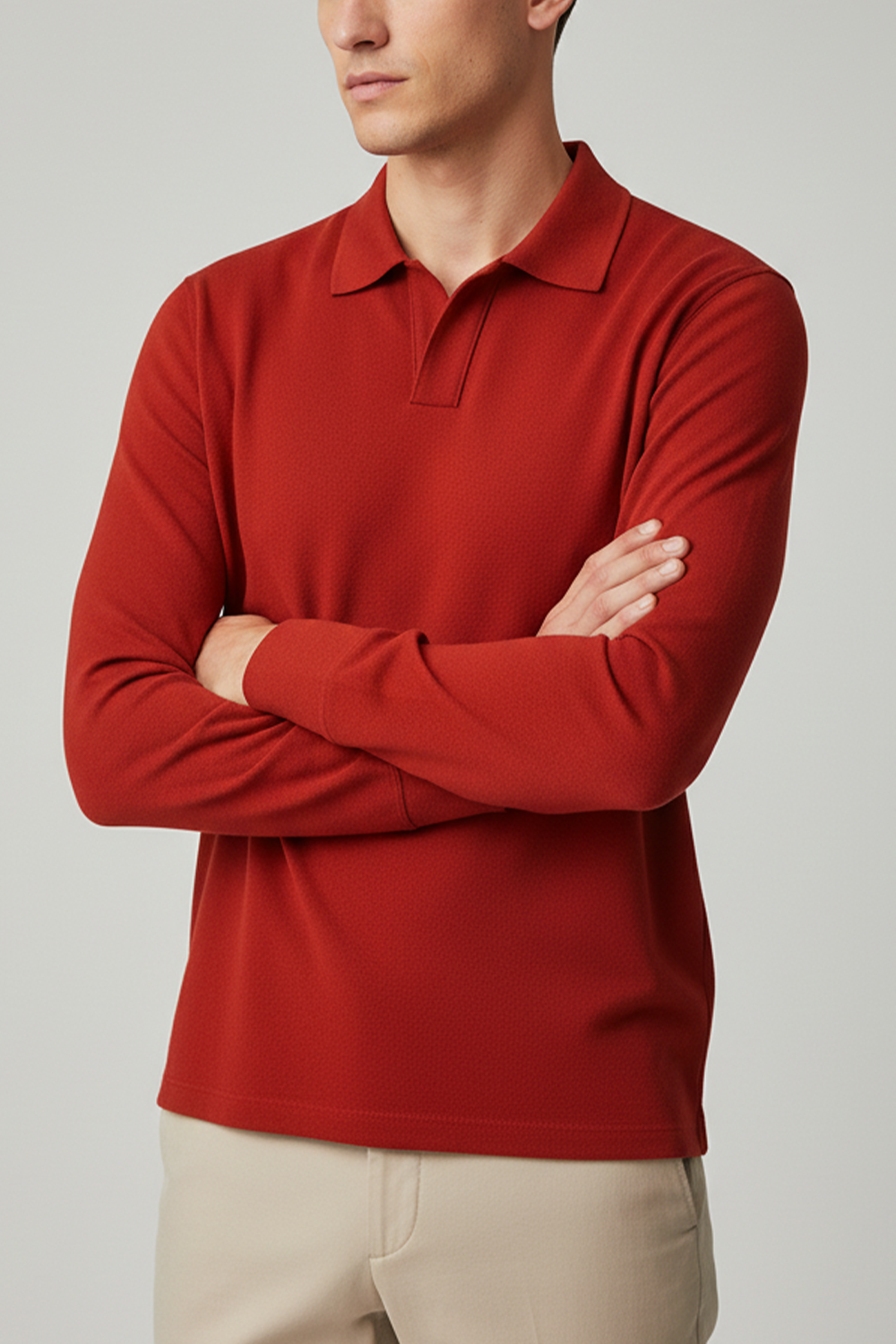 IVAR® Red Full Sleeve Johnny Collar Polo