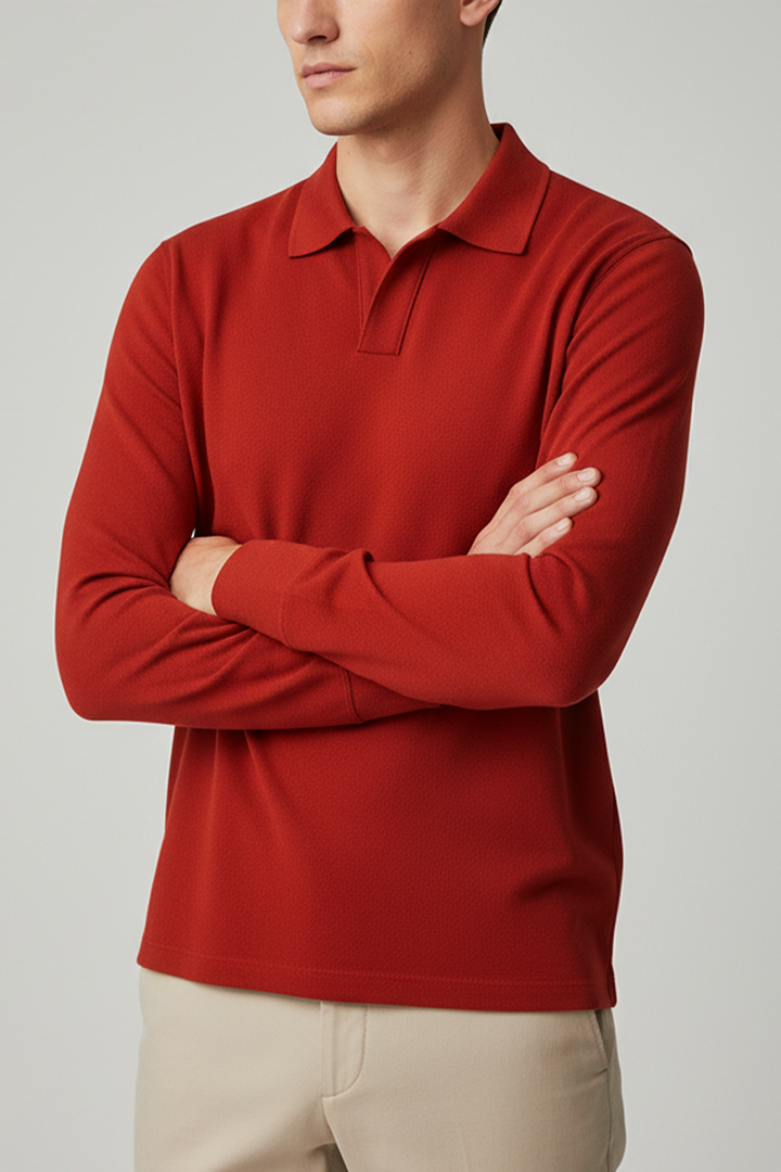 IVAR® Red Full Sleeve Johnny Collar Polo