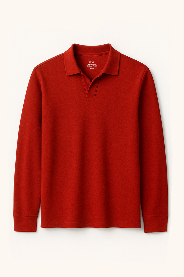 IVAR® Red Full Sleeve Johnny Collar Polo
