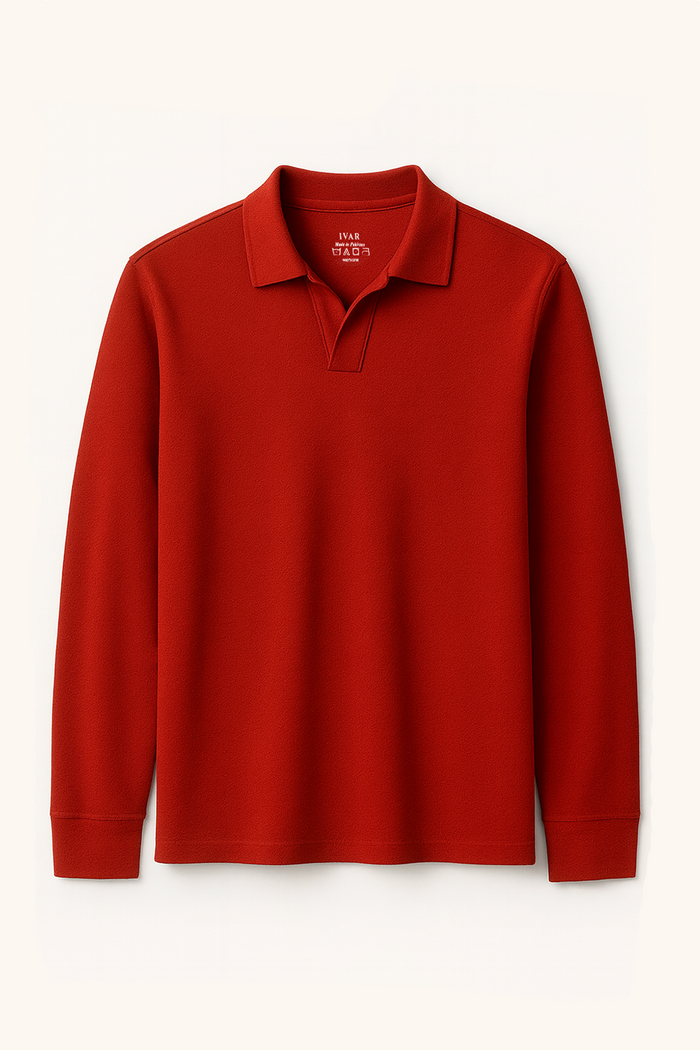 IVAR® Red Full Sleeve Johnny Collar Polo