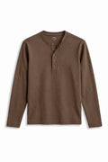 IVAR Brown Ribbed 5 Button Henley, flat lay front view
