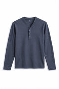 IVAR Grey Ribbed 5 Button Henley, flat lay front view