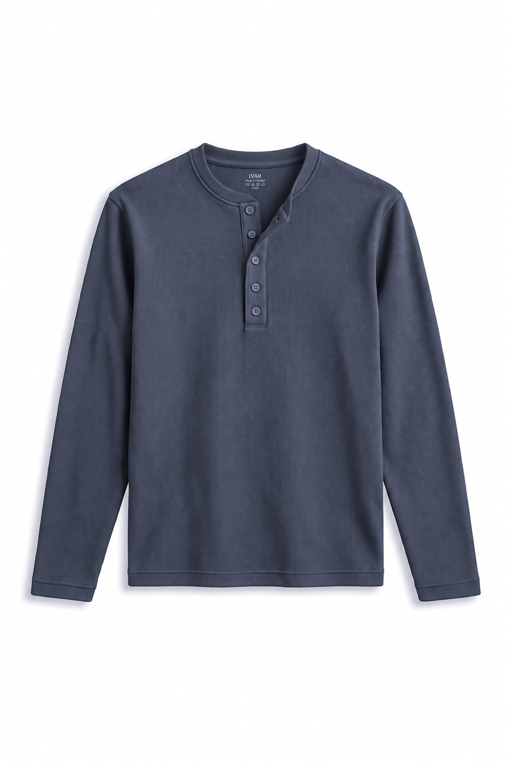 IVAR Grey Ribbed 5 Button Henley, flat lay front view