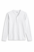 IVAR White Ribbed 5 Button Henley, flat lay front view