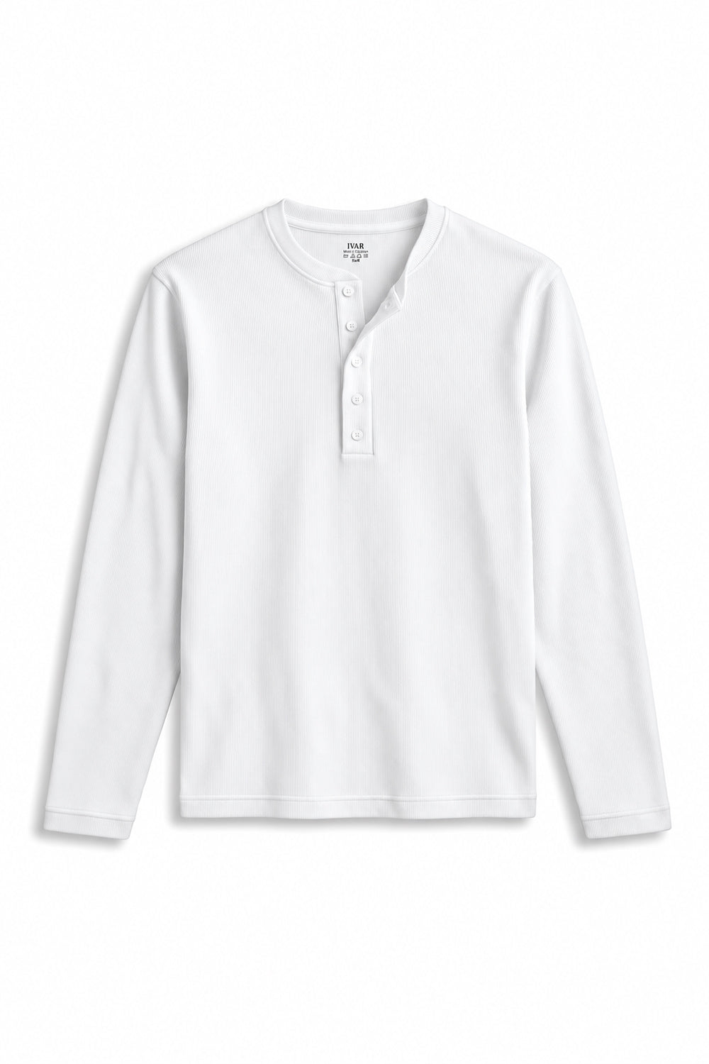 IVAR White Ribbed 5 Button Henley, flat lay front view